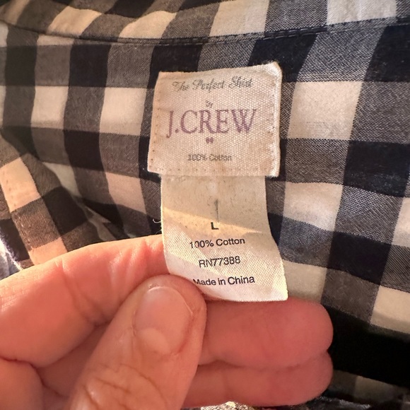 J Crew Navy Check Button Down Large EUC - Picture 2 of 2